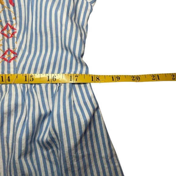 Crown & Ivy Blue White Stripe Embroidered Peplum Top Petite Medium Boho Peasant - Picture 9 of 11